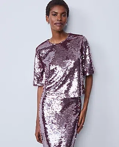 Ann Taylor Petite Sequin Crew Neck Blouse In Pink