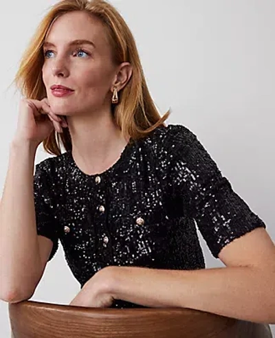 Ann Taylor Petite Sequin Henley In Black