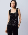 Ann Taylor Petite Sequin Velvet Tank Top In Black