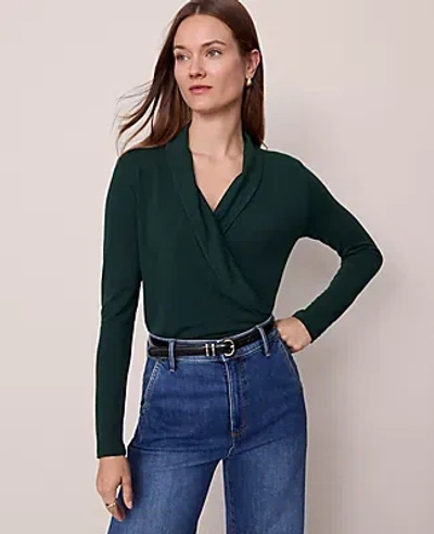 Ann Taylor Petite Shawl Collar Wrap Top In Green