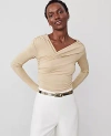 Ann Taylor Petite Shimmer Asymmetric Ruched Top In Neutral Metallic
