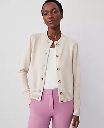 Ann Taylor Petite Shimmer Puff Sleeve Cardigan In Neutral Metallic