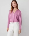 Ann Taylor Petite Shine Woven Pleat Front Top In Autumn Rose