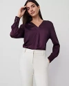Ann Taylor Petite Shine Woven Pleat Front Top In Purple Moon