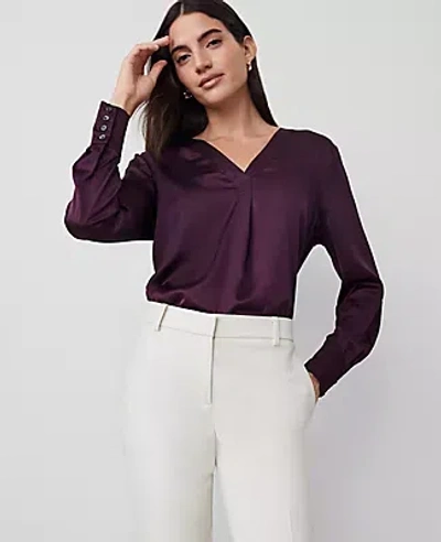 Ann Taylor Petite Shine Woven Pleat Front Top In Purple Moon