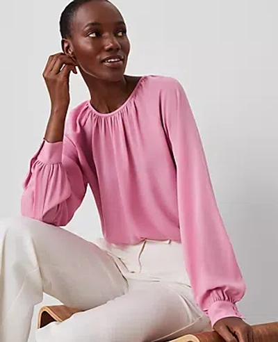 Ann Taylor Petite Shirred Raglan Blouse In Enchanted Pink