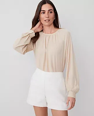 Ann Taylor Petite Shirred Raglan Blouse In Toasted Oat