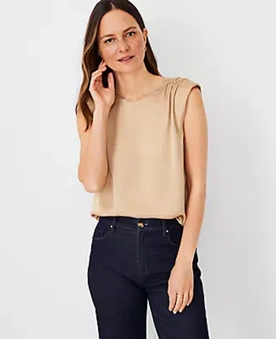 Ann Taylor Petite Shirred Shoulder Top In Baguette