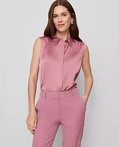 Ann Taylor Petite Shirred Sleeveless Shirt In Pink