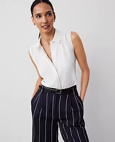 Ann Taylor Petite Shirred Yoke Sleeveless Shirt In White