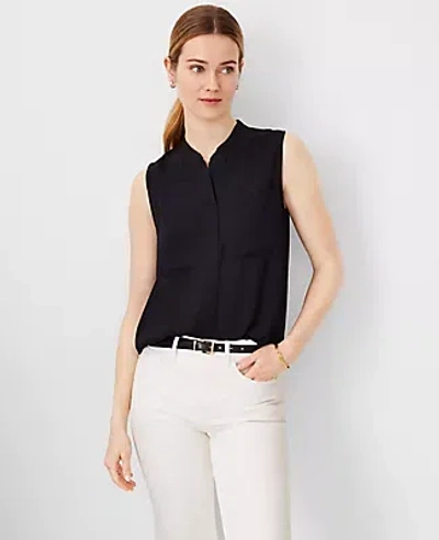 Ann Taylor Petite Sleeveless Camp Shirt In Black