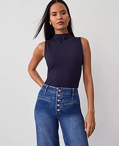Ann Taylor Petite Sleeveless Mock Neck Top In Night Sky