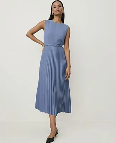 Ann Taylor Petite Sleeveless Pleated Midi Dress In Cool Dusk