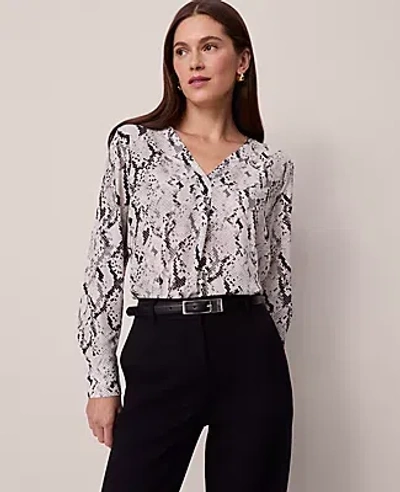 Ann Taylor Petite Snake Print Mixed Media Top In Multi