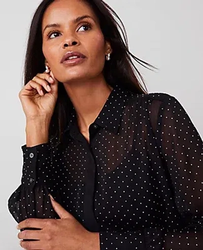 Ann Taylor Petite Sparkle Studded Button Down Shirt In Black