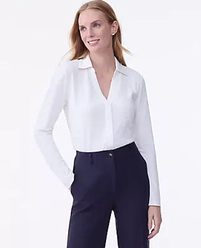 Ann Taylor Petite Split Neck Button Down Shirt In White
