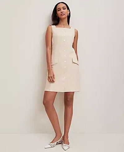 Ann Taylor Square Neck Button-down Dress In Sand Shell