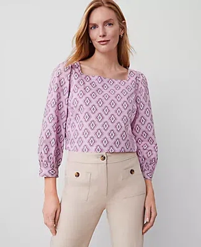 Ann Taylor Petite Square Neck Puff Sleeve Blouse In Orchid Breeze