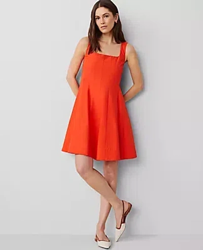 Ann Taylor Petite Square Neck Seamed Flare Dress In Deep Flame Orange