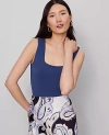 Ann Taylor Petite Square Neck Tank Top In Blue