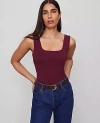 Ann Taylor Petite Square Neck Tank Top In Burgundy
