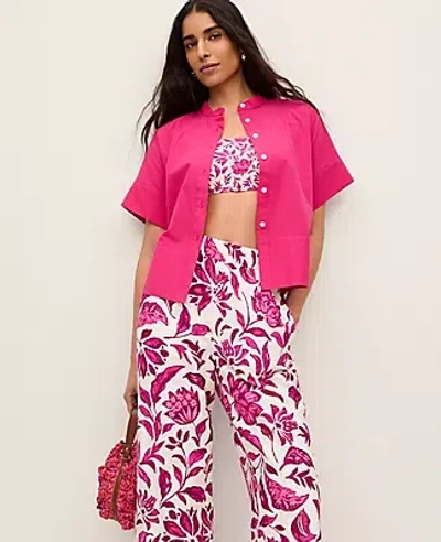 Ann Taylor Petite Stand Collar Poplin Blouse In Pink