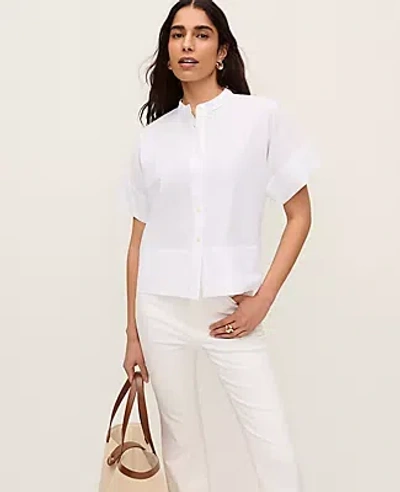 Ann Taylor Petite Stand Collar Poplin Blouse In White