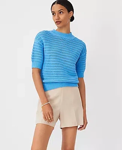 Ann Taylor Petite Stitchy Sweater In Cerulean Blue