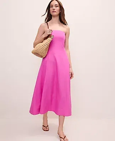 Ann Taylor Petite Strapless Linen Blend Midi Dress In Pink