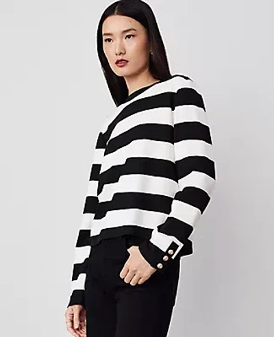 Ann Taylor Petite Stripe Button-cuff Top In Multi