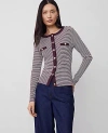 Ann Taylor Petite Stripe Button Knit Jacket In Plum Rose/white Combo