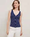 Ann Taylor Petite Striped Button V-neck Tank Top In Blue
