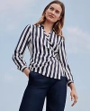 Ann Taylor Petite Striped Collared Wrap Blouse In Night Sky