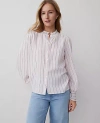 Ann Taylor Striped Cutout Smocked Cuff Blouse In Pink / Navy