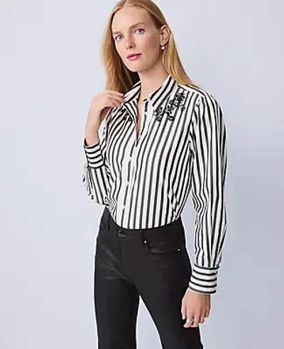 Ann Taylor Petite Striped Embellished Shirt In Black