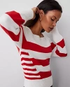 Ann Taylor Petite Striped Envelope Neck Sweater In White/red Combo