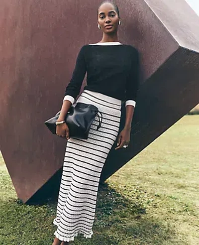 Ann Taylor Petite Striped Knit Textured Skirt In White/black Multi