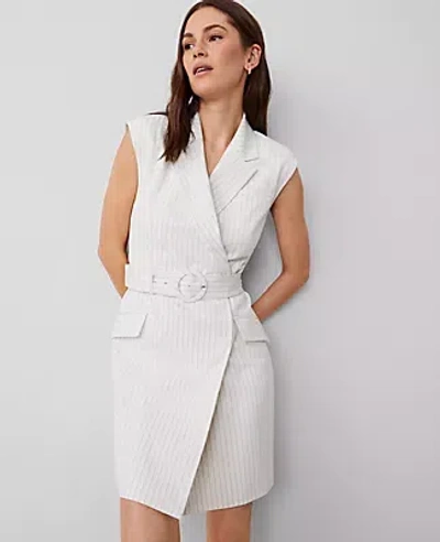 Ann Taylor Petite Striped Lapel Sheath Dress In Dusty Ivory Melange