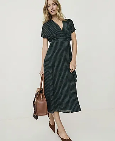 Ann Taylor Petite Striped Midi Flare Dress In Dark Forest Green