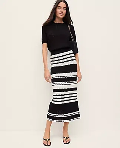 Ann Taylor Petite Striped Midi Sweater Skirt In Black