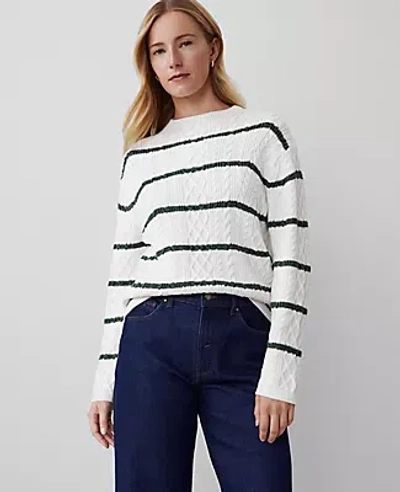 Ann Taylor Petite Striped Mixed Cable Sweater In White Multi