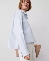 Ann Taylor Petite Striped Oversized Cropped Pocket Shirt In Blue Quartz