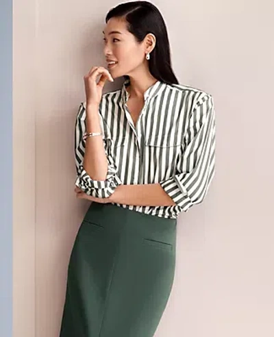 Ann Taylor Petite Striped Oversized Pocket Shirt In Topiary Green