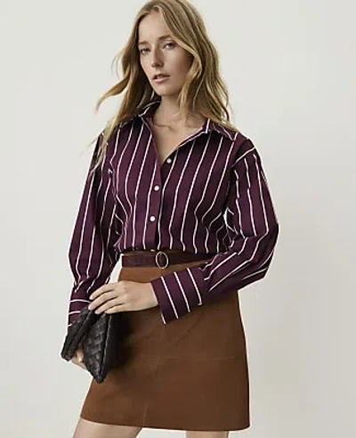 Ann Taylor Petite Striped Oversized Shirt In Purest Plum