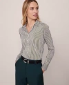 Ann Taylor Petite Striped Perfect Shirt In Gray