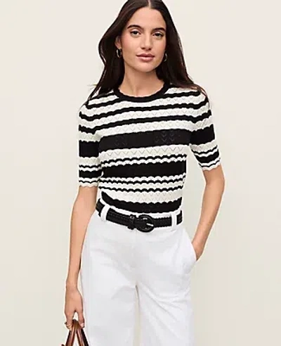 Ann Taylor Petite Striped Pointelle Sweater Tee In Black