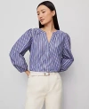 Ann Taylor Petite Striped Puff Sleeve Blouse In Purple