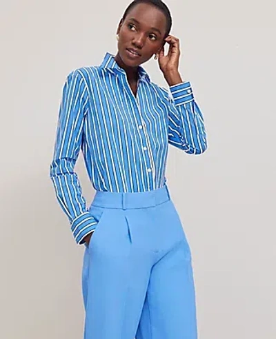 Ann Taylor Petite Striped Relaxed Perfect Shirt In Blue