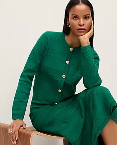 Ann Taylor Petite Striped Scalloped Cardigan