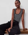 Ann Taylor Petite Striped Scoop Neck Tank Top In Black